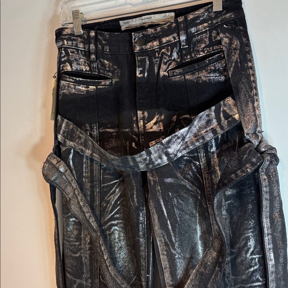 SRRY SORA Mainline Bondage Jeans  Black Silver Coated Denim Luxury Avant Gard 28 - Picture 10 of 14
